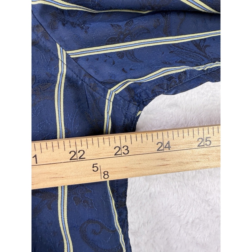 Robert Graham Shirt Mens Large Blue Striped Flip Cuff Paisly Embroidered Woven - Picture 7 of 9